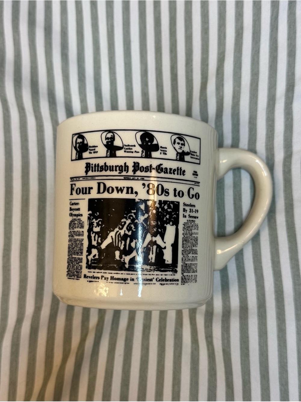 Vintage Pittsburg Post-Gazette “Four Down, 80’s to go” Coffee Mug